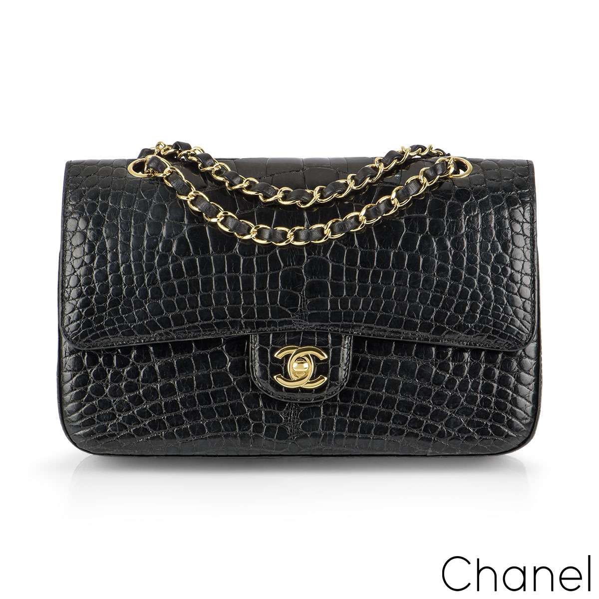 Chanel Medium Classic Crocodile Double Flap Bag - Black Shoulder